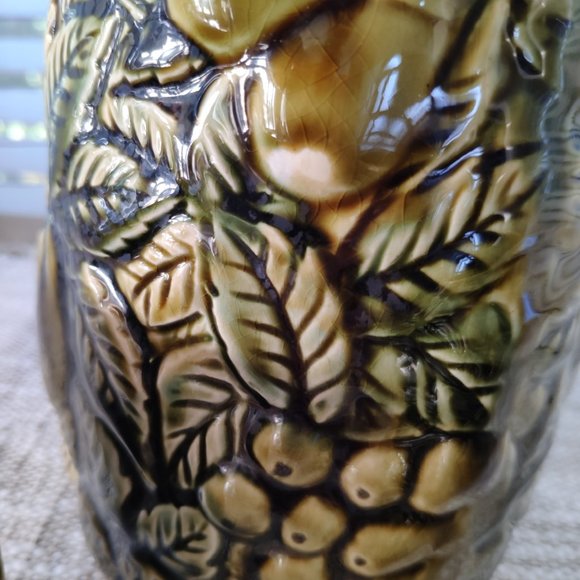 MCM Green Pitcher Set of 3 Reliefed Ceramic VTG Fruit Motif Pitcher and Tumblers - Picture 11 of 12